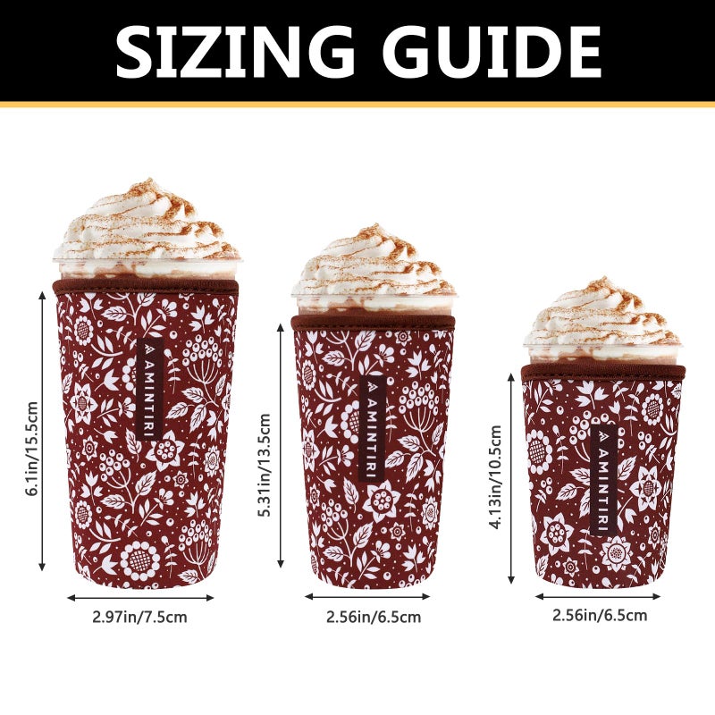 Amintiri 3 Pack Reusable Sleeve for Iced Coffee Cup  Coffee Neoprene Sleeve for Iced&Hot Drinks  Coffee Sleeve Compatible with Starbucks  Dunkin Coffee Cup. (Mocha Flower) - Image 3