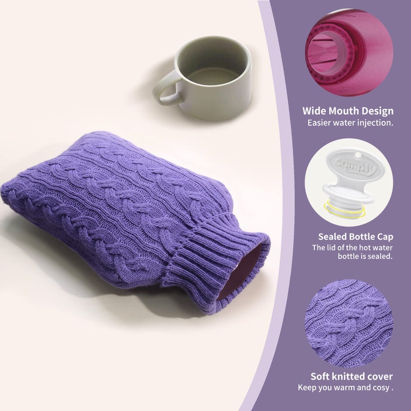 samply Hot Water Bottle with Knitted Cover, 2L Hot Water Bag for Hot and Cold Compress, Hand Feet Warmer, Ideal for Menstrual Cramps, Neck and Shoulder Pain Relief, Purple - Image 5