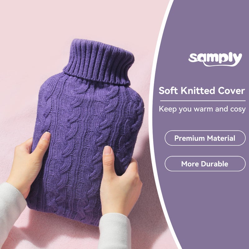 samply Hot Water Bottle with Knitted Cover, 2L Hot Water Bag for Hot and Cold Compress, Hand Feet Warmer, Ideal for Menstrual Cramps, Neck and Shoulder Pain Relief, Purple - Image 4