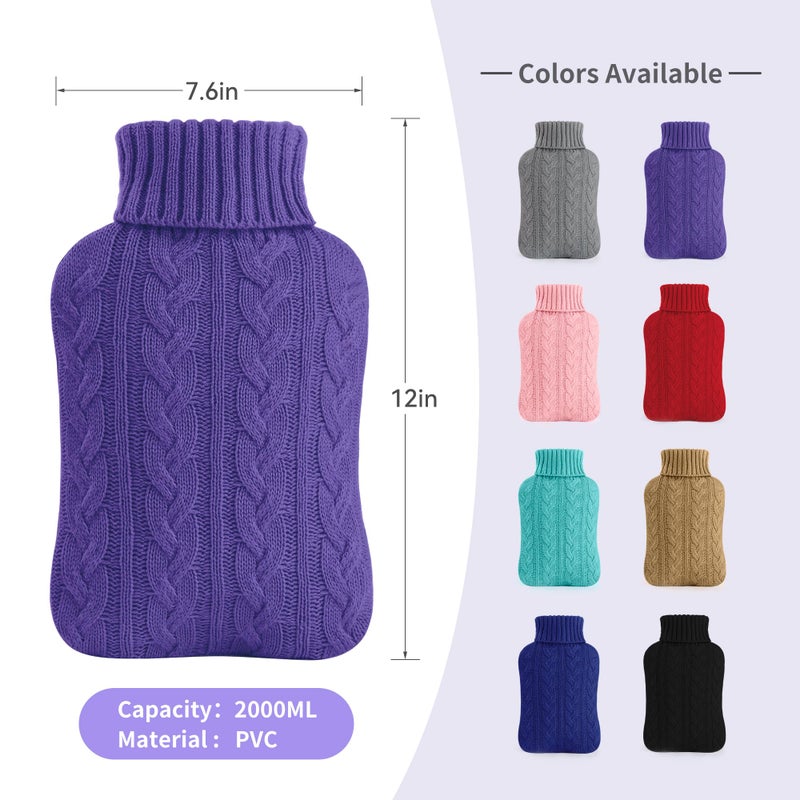 samply Hot Water Bottle with Knitted Cover, 2L Hot Water Bag for Hot and Cold Compress, Hand Feet Warmer, Ideal for Menstrual Cramps, Neck and Shoulder Pain Relief, Purple - Image 3
