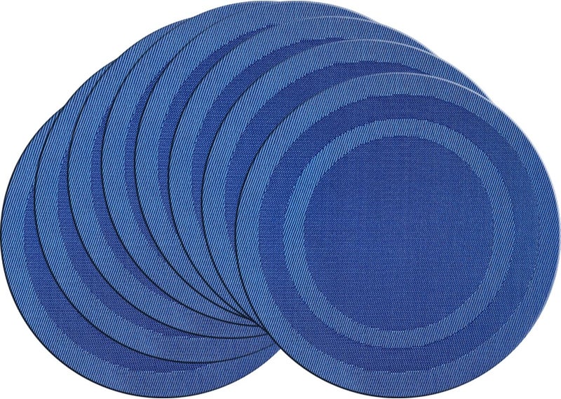 pigchcy Round Placemat Set of 8 Heat Resistant Vinyl Cross-Weave Placemats for Round Dinner Table Washable Kitchen Table Mats (8pcs, Royal Blue) - Image 1