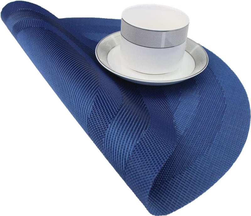 pigchcy Round Placemat Set of 8 Heat Resistant Vinyl Cross-Weave Placemats for Round Dinner Table Washable Kitchen Table Mats (8pcs, Royal Blue) - Image 5