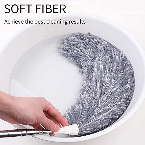 VOOY Fan Cleaning Mop with Long Rod | Gray Feather Fan Cleaner Brush Long Handle with 100-Inch Extendable Pole | Extendable Head & Washable Microfiber Duster for Home Use - Image 2