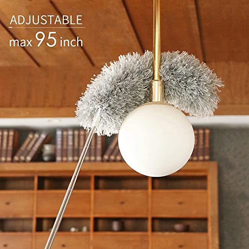 VOOY Fan Cleaning Mop with Long Rod | Gray Feather Fan Cleaner Brush Long Handle with 100-Inch Extendable Pole | Extendable Head & Washable Microfiber Duster for Home Use - Image 4