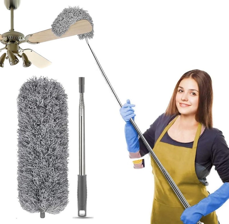 VOOY Fan Cleaning Mop with Long Rod | Gray Feather Fan Cleaner Brush Long Handle with 100-Inch Extendable Pole | Extendable Head & Washable Microfiber Duster for Home Use - Image 1