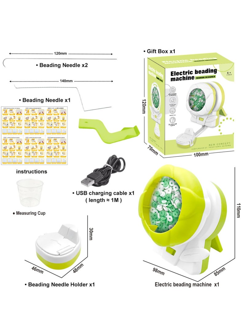 SOLARAE Electric Auto Bead Spinner, Gift for Girls, Clay Bead Spinner for Jewelry Making, USB DIY Bead Spinner Kit with Needle and Holder for Making Friendship Bracelets, Waist Crafts, Necklaces (Green) - Image 5