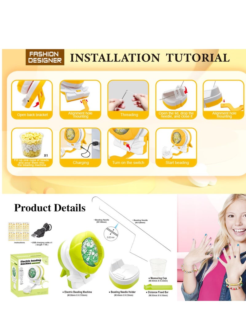 SOLARAE Electric Auto Bead Spinner, Gift for Girls, Clay Bead Spinner for Jewelry Making, USB DIY Bead Spinner Kit with Needle and Holder for Making Friendship Bracelets, Waist Crafts, Necklaces (Green) - Image 4