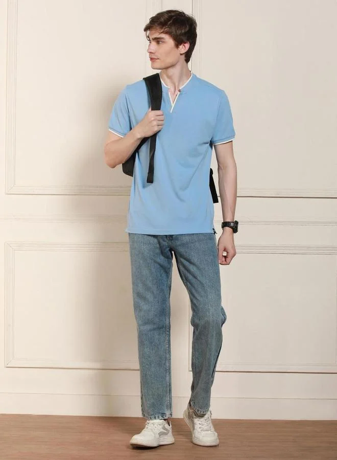 Dennis Lingo Dennis Lingo Mandarin Collar Solid T-shirt
