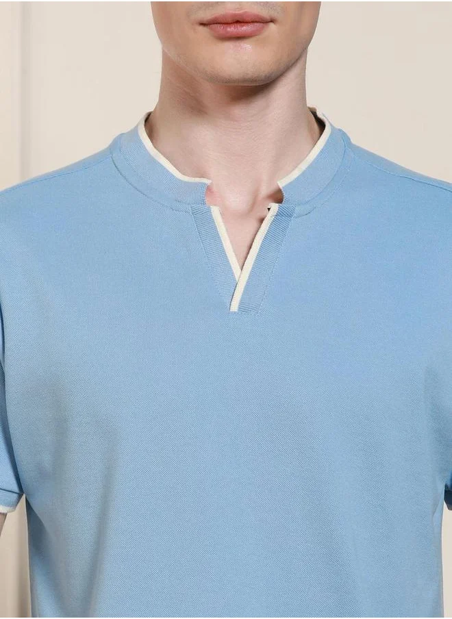 دينيس لينغو Mandarin Collar Solid T-shirt by Styli