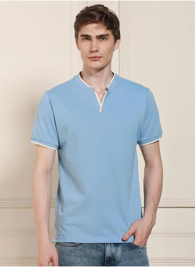 دينيس لينغو Mandarin Collar Solid T-shirt by Styli