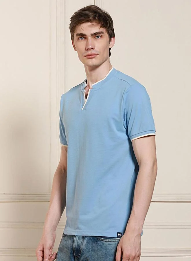 Dennis Lingo Dennis Lingo Mandarin Collar Solid T-shirt