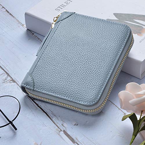 Easyoulife Womens Credit Card Holder Wallet Zip Leather Card Case RFID Blocking (Light Blue) - Image 2