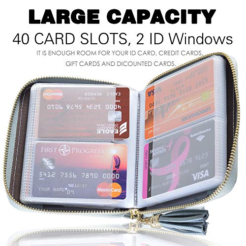 Easyoulife Womens Credit Card Holder Wallet Zip Leather Card Case RFID Blocking (Light Blue) - Image 3