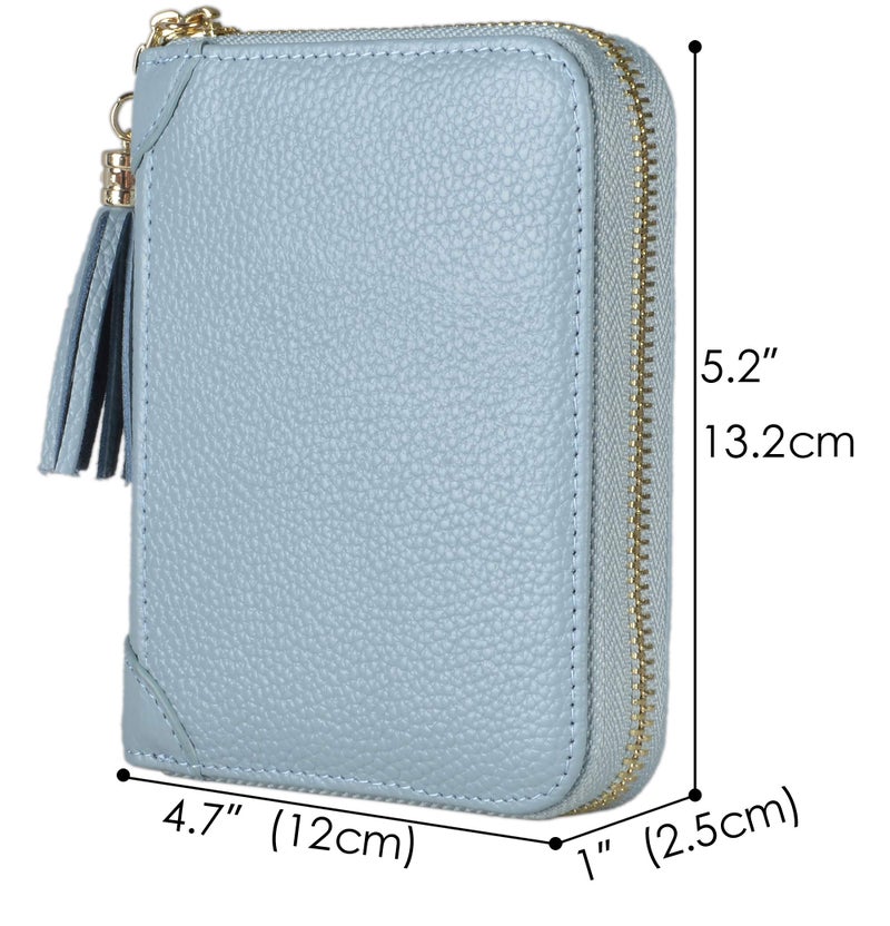 Easyoulife Womens Credit Card Holder Wallet Zip Leather Card Case RFID Blocking (Light Blue) - Image 5