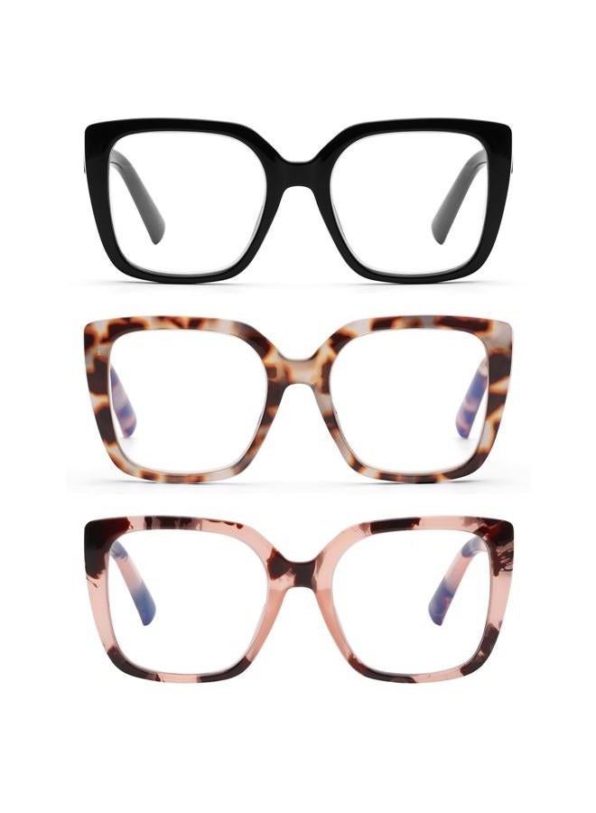 DOOViC 3 Pack Oversized Reading Glasses for Women Blue Light Blocking Square Stylish Computer Readers +1.75 Strength - Image 1