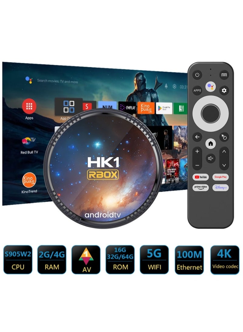 HK1RBOX Android TV Box, 2GB RAM + 16GB ROM Ultra HD 4K Smart TV Box, RGB Light Set Top Box BT5.0, HLG Mode HDR10+ WiFi 6 USB 3.0 - Image 1