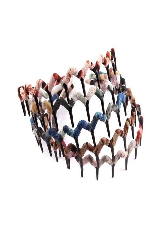 Suoirblss 5PCS Zig Zag Wrapped Cloth Headband Plastic Sharks Tooth Hair Comb Hair Hoop Headwear Accessory for Lady Women  - Image 1