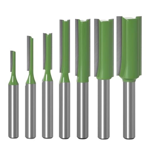 Serplex® 7PCS 1/4" Shank Tungsten Carbide Double&Single Flute Straight Dado Router Drill Bit Set Carpenter Tools For Wood Work, 3/4/5/6/8/10/12mm Cutting Diameter Trimming Cutter for Woodworking - Image 1
