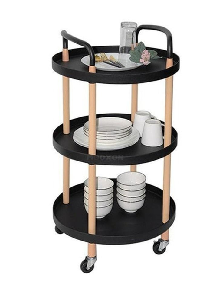 RollsTimi  3 Tier Kitchen Shelf Storage Rolling Indoor Home Service Trolley,Black  - Image 1