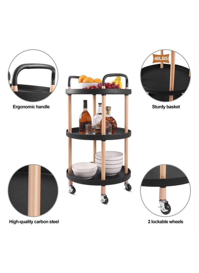 RollsTimi  3 Tier Kitchen Shelf Storage Rolling Indoor Home Service Trolley,Black  - Image 2