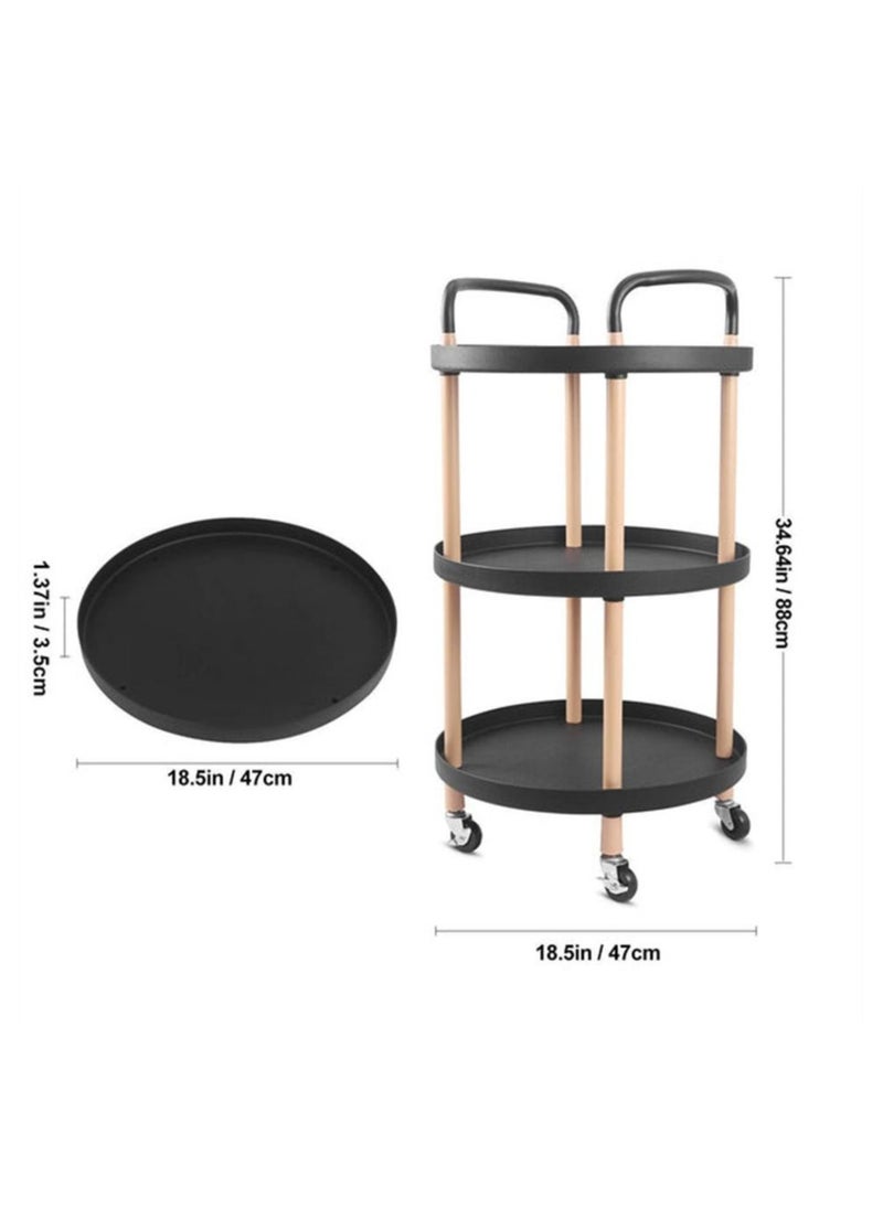 RollsTimi  3 Tier Kitchen Shelf Storage Rolling Indoor Home Service Trolley,Black  - Image 3