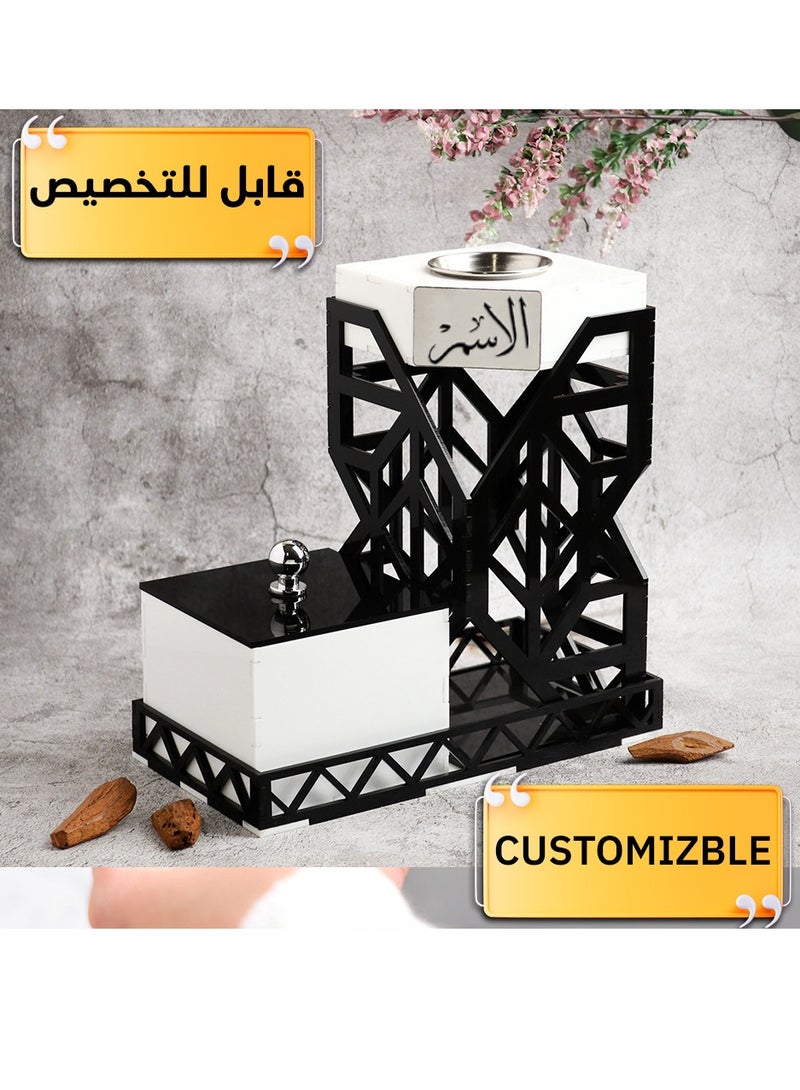 حكاية شمعة مبخره بخور مصنوعه من الخشب الفاخر ، مبخرة باسم قابل للتخصيص "باسمك او اسم من تحب "بتصميم مميز وبلون أسود - Image 2