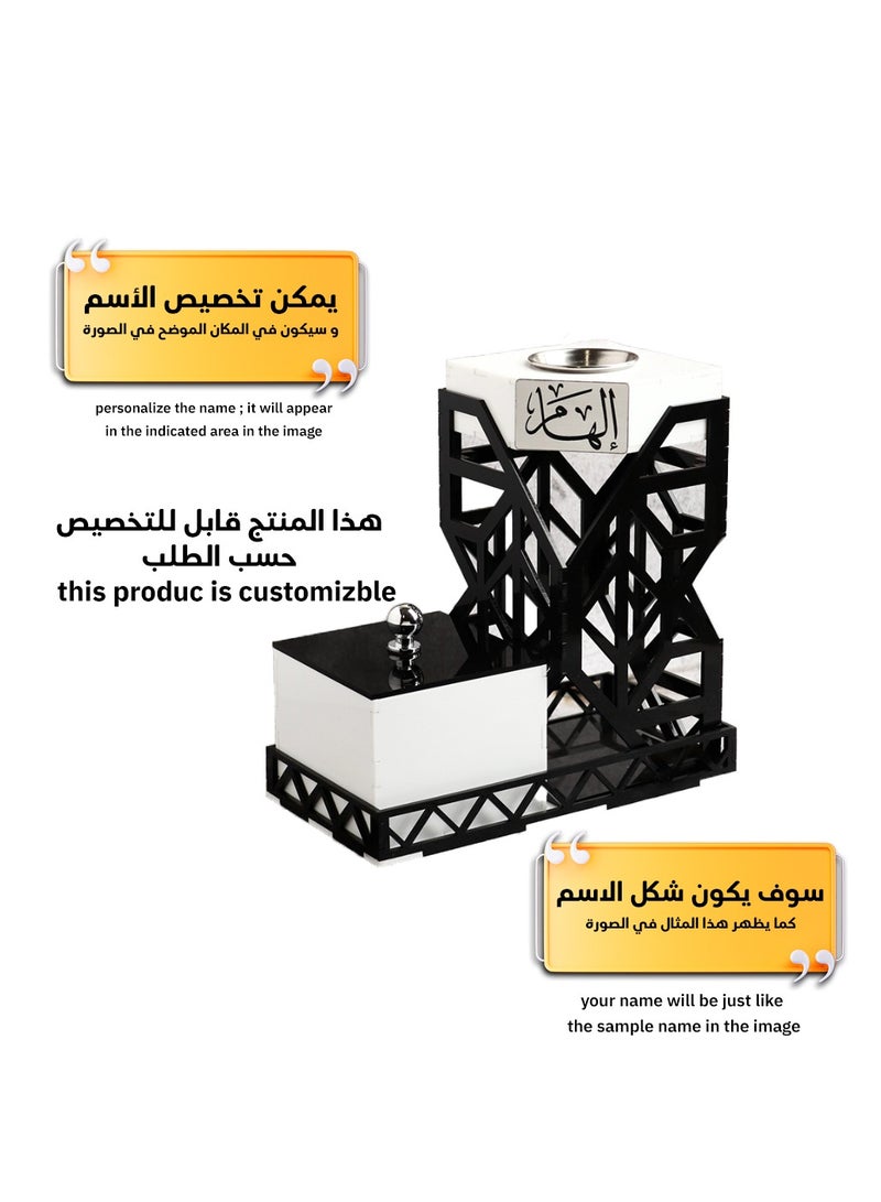 حكاية شمعة مبخره بخور مصنوعه من الخشب الفاخر ، مبخرة باسم قابل للتخصيص "باسمك او اسم من تحب "بتصميم مميز وبلون أسود - Image 3