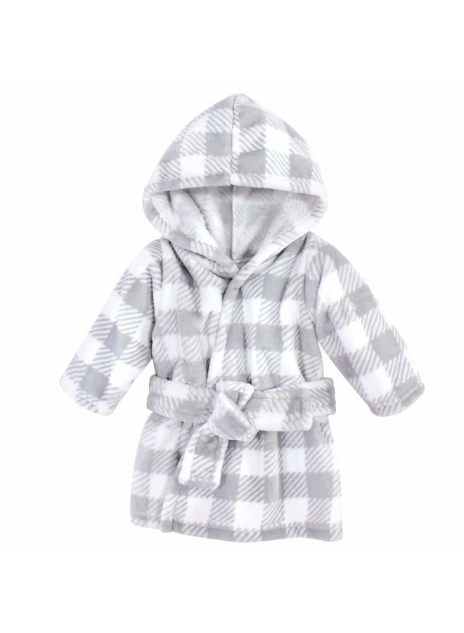 Unisex Baby Plush Animal Face Bathrobe, Gray Plaid, 0-9 Months