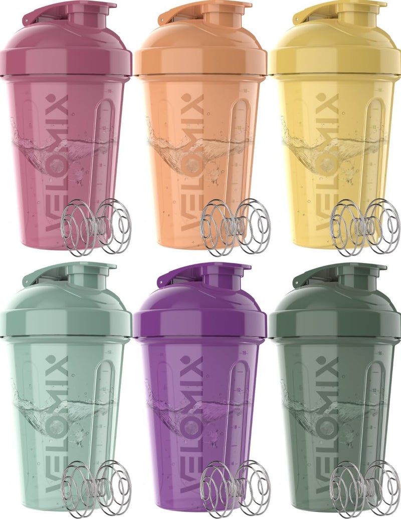 VELOMIX -6 PACK- 20 OZ Protein Shaker Bottles for Protein Mixes, Shaker Cups for Protein Shakes, Small Shaker Bottle Pack, Shaker Cup, Shakers for protein Shakes (Nature Tones - 6 Pack) - Image 1
