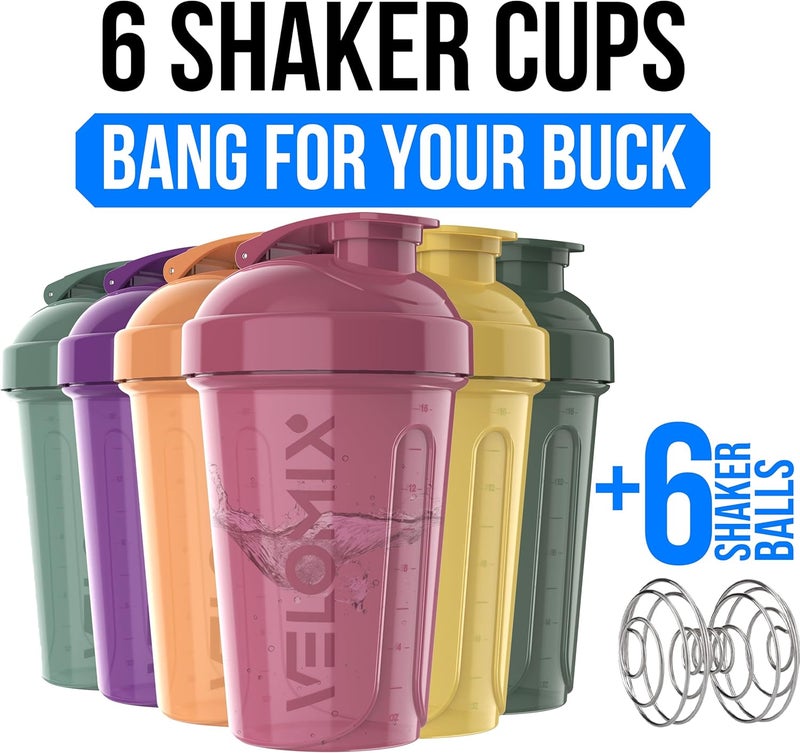VELOMIX -6 PACK- 20 OZ Protein Shaker Bottles for Protein Mixes, Shaker Cups for Protein Shakes, Small Shaker Bottle Pack, Shaker Cup, Shakers for protein Shakes (Nature Tones - 6 Pack) - Image 2