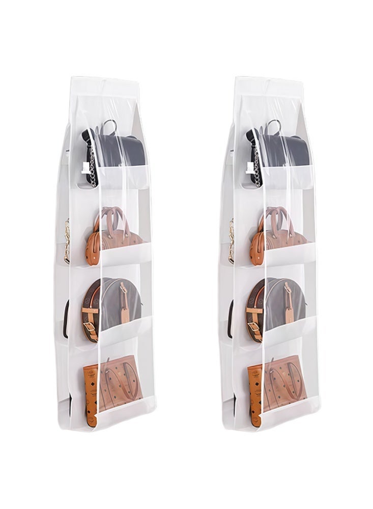 منظم تعليق الحقائب بـ 8 جيوب، حامل تخزين من قماش أكسفورد القابل للطي مع خطاف فولاذي مقاوم للصدأ دوار 360° لخزانة الملابس، غرفة النوم والتخزين العائلي (أبيض) - Image 1