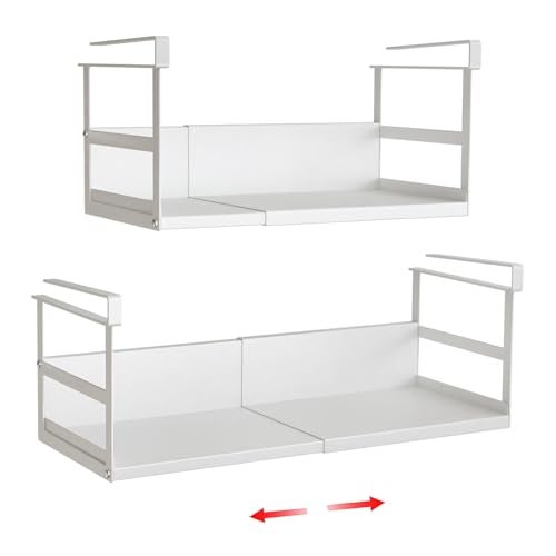 SHINEWON Expandable Under Cabinet Shelf Organizer with 0.94-Inch Thick Clips, Heavy Duty Extendable Under Shelf Storage Basket for Pantry or Laundry Room, White, 2 Pack, Interior: 5.7" H x 7.2" D - Image 1