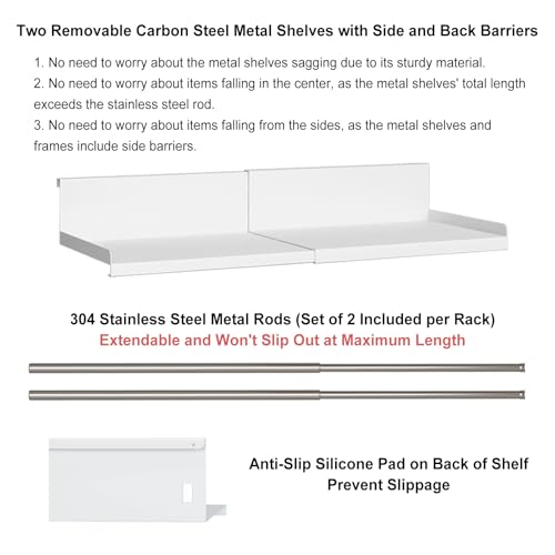 SHINEWON Expandable Under Cabinet Shelf Organizer with 0.94-Inch Thick Clips, Heavy Duty Extendable Under Shelf Storage Basket for Pantry or Laundry Room, White, 2 Pack, Interior: 5.7" H x 7.2" D - Image 3