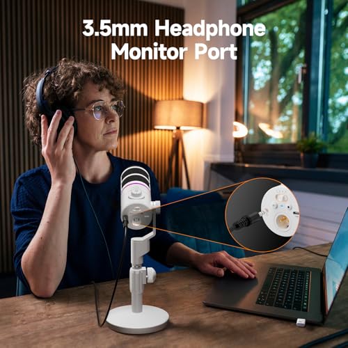 COMICA EJoy D10 Pro XLR/USB-C Gaming Microphone for Podcasting Recording,Wired/Wireless Dynamic Computer Mic for Desktop with RGB,Mute,Noise Reduction,Gain,for PC,PS4,PS5,Live Streaming,Youtube(White) - Image 3