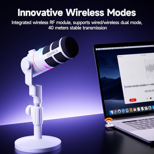 COMICA EJoy D10 Pro XLR/USB-C Gaming Microphone for Podcasting Recording,Wired/Wireless Dynamic Computer Mic for Desktop with RGB,Mute,Noise Reduction,Gain,for PC,PS4,PS5,Live Streaming,Youtube(White) - Image 2