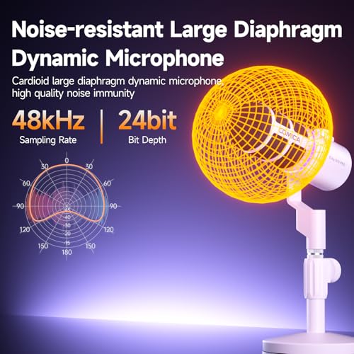 COMICA EJoy D10 Pro XLR/USB-C Gaming Microphone for Podcasting Recording,Wired/Wireless Dynamic Computer Mic for Desktop with RGB,Mute,Noise Reduction,Gain,for PC,PS4,PS5,Live Streaming,Youtube(White) - Image 4