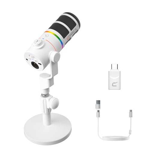 COMICA EJoy D10 Pro XLR/USB-C Gaming Microphone for Podcasting Recording,Wired/Wireless Dynamic Computer Mic for Desktop with RGB,Mute,Noise Reduction,Gain,for PC,PS4,PS5,Live Streaming,Youtube(White) - Image 1