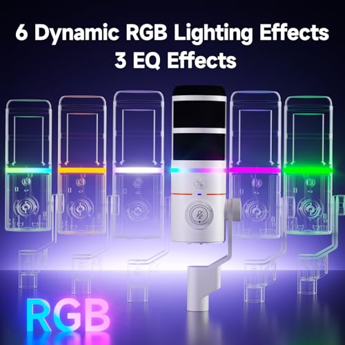 COMICA EJoy D10 Pro XLR/USB-C Gaming Microphone for Podcasting Recording,Wired/Wireless Dynamic Computer Mic for Desktop with RGB,Mute,Noise Reduction,Gain,for PC,PS4,PS5,Live Streaming,Youtube(White) - Image 5