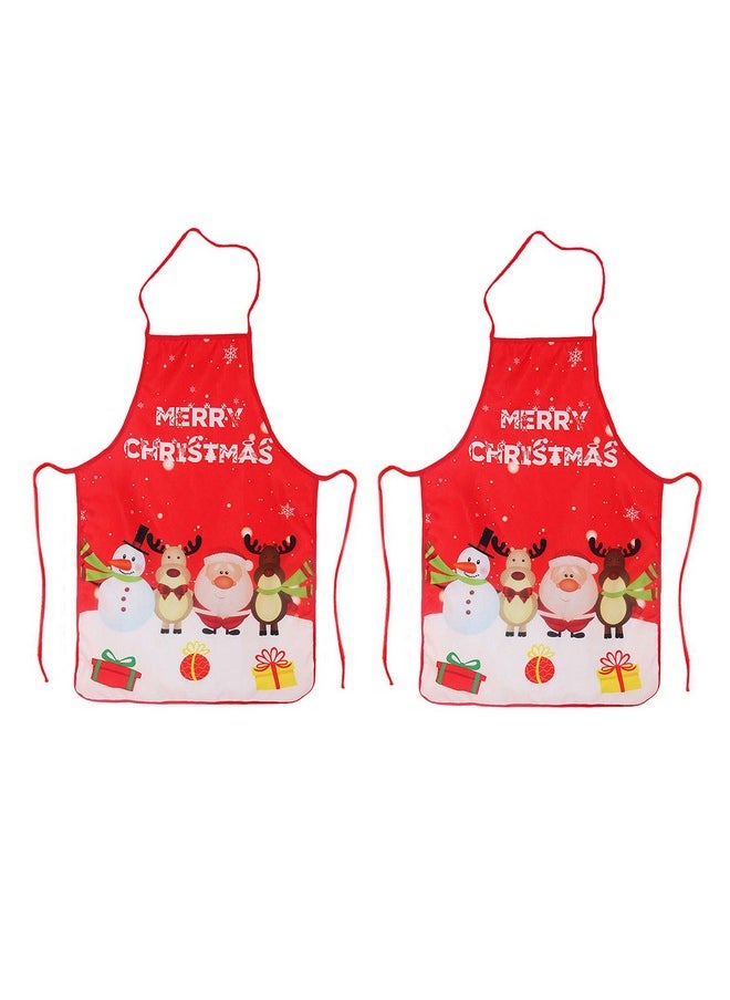 LeeLoon 2 Pack Chistmas Apron, Holiday Kitchen Apron Christmas Santa Claus/Elk/Snowman Style Decoration Apron For Christmas Dinner Party Cooking Baking Crafting House Cleaning Kitchen  - Image 1