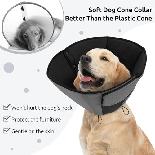 Queenmore Dog Cones for Large Dogs, Soft Dog Cone for Large Breeds, Cone for Dogs After Surgery, Adjustable Elizabethan Collar for Pet to Prevent Licking Wounds, Grey L - Image 5