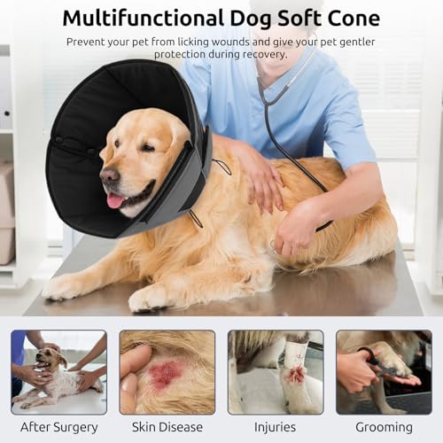 Queenmore Dog Cones for Large Dogs, Soft Dog Cone for Large Breeds, Cone for Dogs After Surgery, Adjustable Elizabethan Collar for Pet to Prevent Licking Wounds, Grey L - Image 3