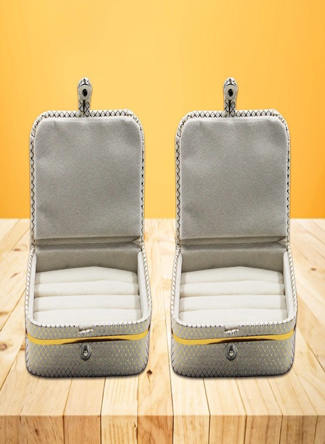 LUCES PU Leather Cosmetic Jewellery accessories Vanity Storage Ring Earrings Studs Box Necklace Wardrobe Organizer for Women Pack of 2 (Cream) - Image 1