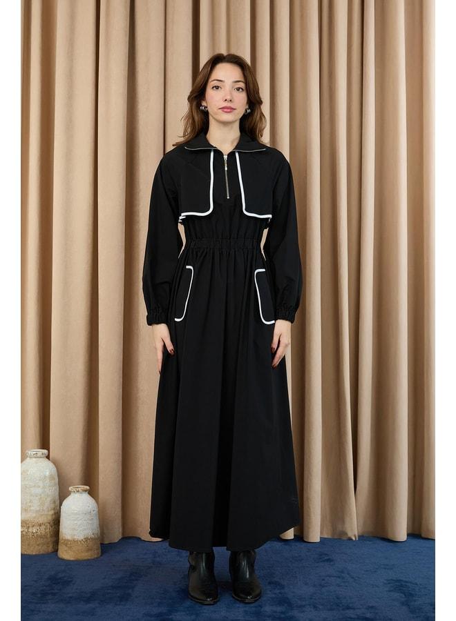 Soul Women's Dress with Ruffle Detail and Elastic Waist - 32417ELB - BLACK. - Image 3