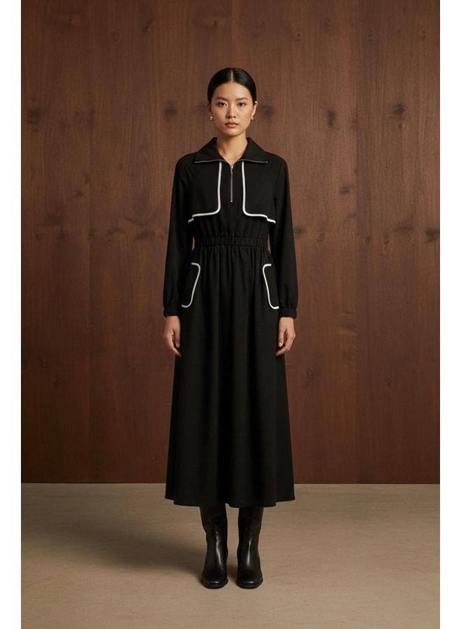 Soul Women's Dress with Ruffle Detail and Elastic Waist - 32417ELB - BLACK. - Image 2