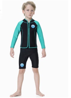 Loquat Children's Wetsuit 2.5MM Separate Body Warm Swimsuit For Boys  Long Sleeve Winter Diving And Surfing Jellyfish Green  - Image 1