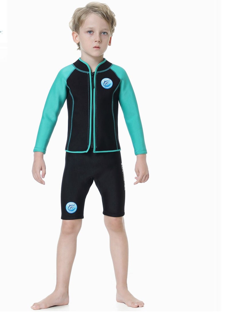 Loquat Children's Wetsuit 2.5MM Separate Body Warm Swimsuit For Boys  Long Sleeve Winter Diving And Surfing Jellyfish Green  - Image 1
