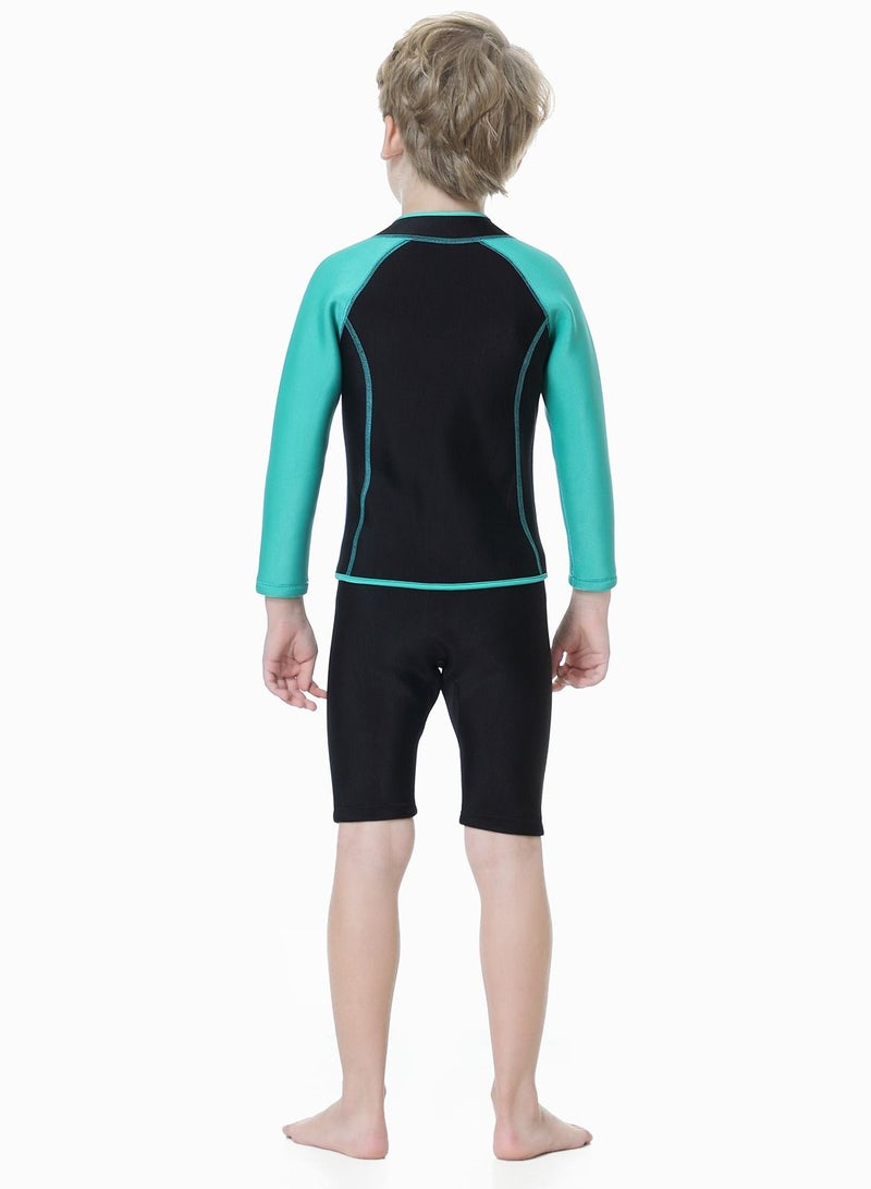 Loquat Children's Wetsuit 2.5MM Separate Body Warm Swimsuit For Boys  Long Sleeve Winter Diving And Surfing Jellyfish Green  - Image 3