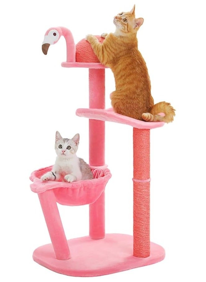 اليسا شجرة فلامنغو للقطط مع أعمدة خدش من السيزال، 87 سم/34.2 بوصة برج قط لطيف للقطط الصغيرة والقطط الصغيرة، خدش للقطط مع جثم القطط، أرجوحة، وكرة متدلية، وردي (وردي مرجاني، طويل القامة) - Image 1