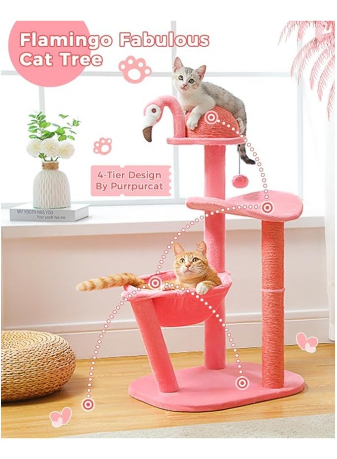 اليسا شجرة فلامنغو للقطط مع أعمدة خدش من السيزال، 87 سم/34.2 بوصة برج قط لطيف للقطط الصغيرة والقطط الصغيرة، خدش للقطط مع جثم القطط، أرجوحة، وكرة متدلية، وردي (وردي مرجاني، طويل القامة) - Image 2