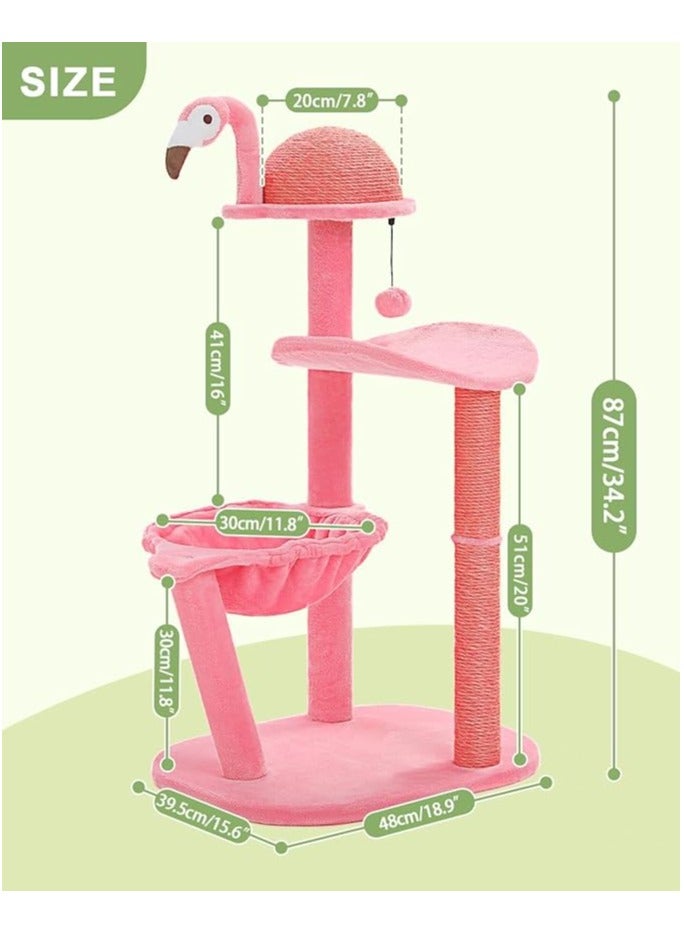 اليسا شجرة فلامنغو للقطط مع أعمدة خدش من السيزال، 87 سم/34.2 بوصة برج قط لطيف للقطط الصغيرة والقطط الصغيرة، خدش للقطط مع جثم القطط، أرجوحة، وكرة متدلية، وردي (وردي مرجاني، طويل القامة) - Image 3